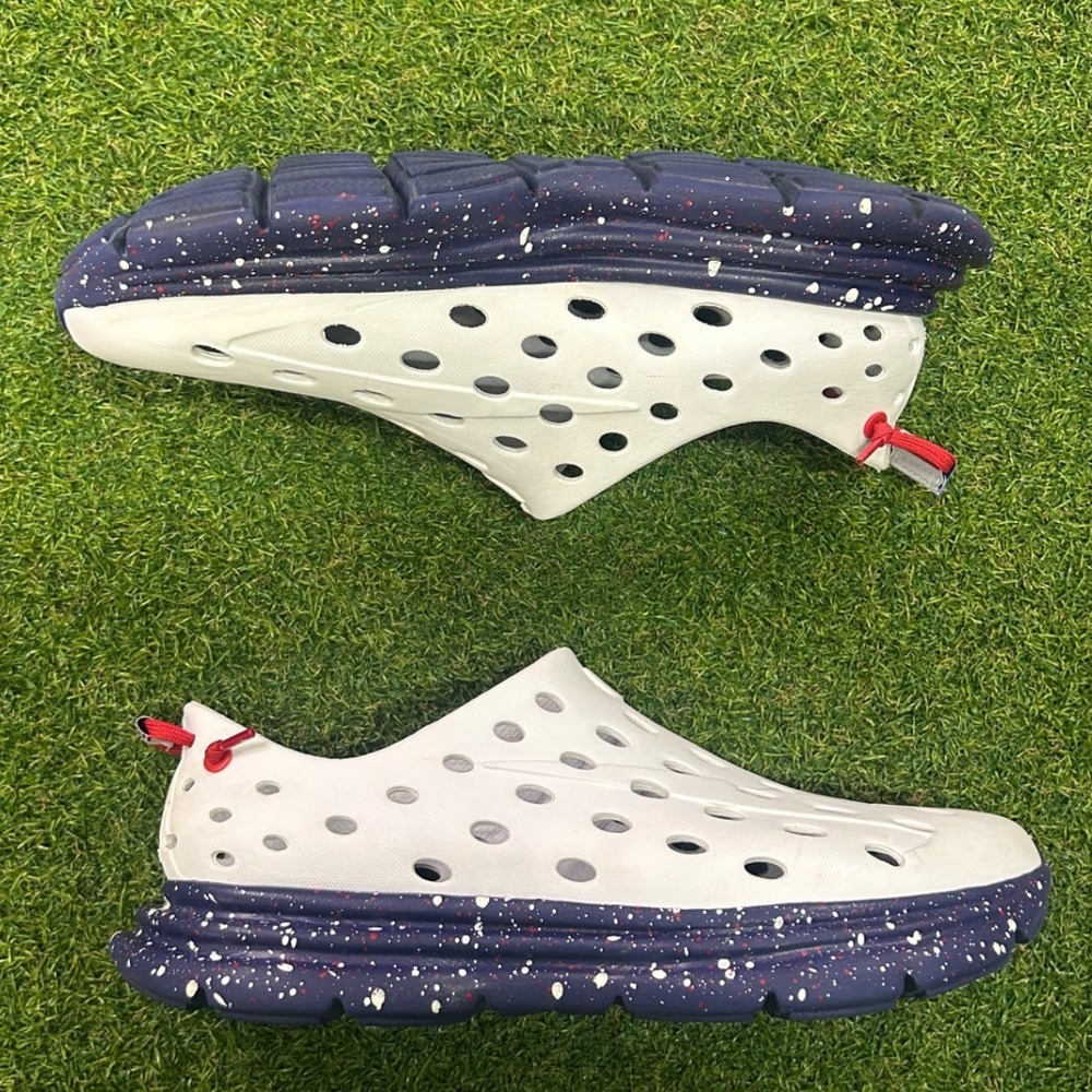 Kane Revive USA Recovery Shoes White Navy Speckled Men 10 Women 12 Slip On Clogs